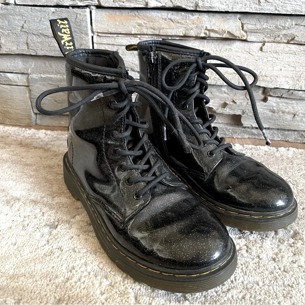 Dr. Marten 1460 Luana Glitter Boots Lace Up Combat Ankle Black Patent Leather: 3